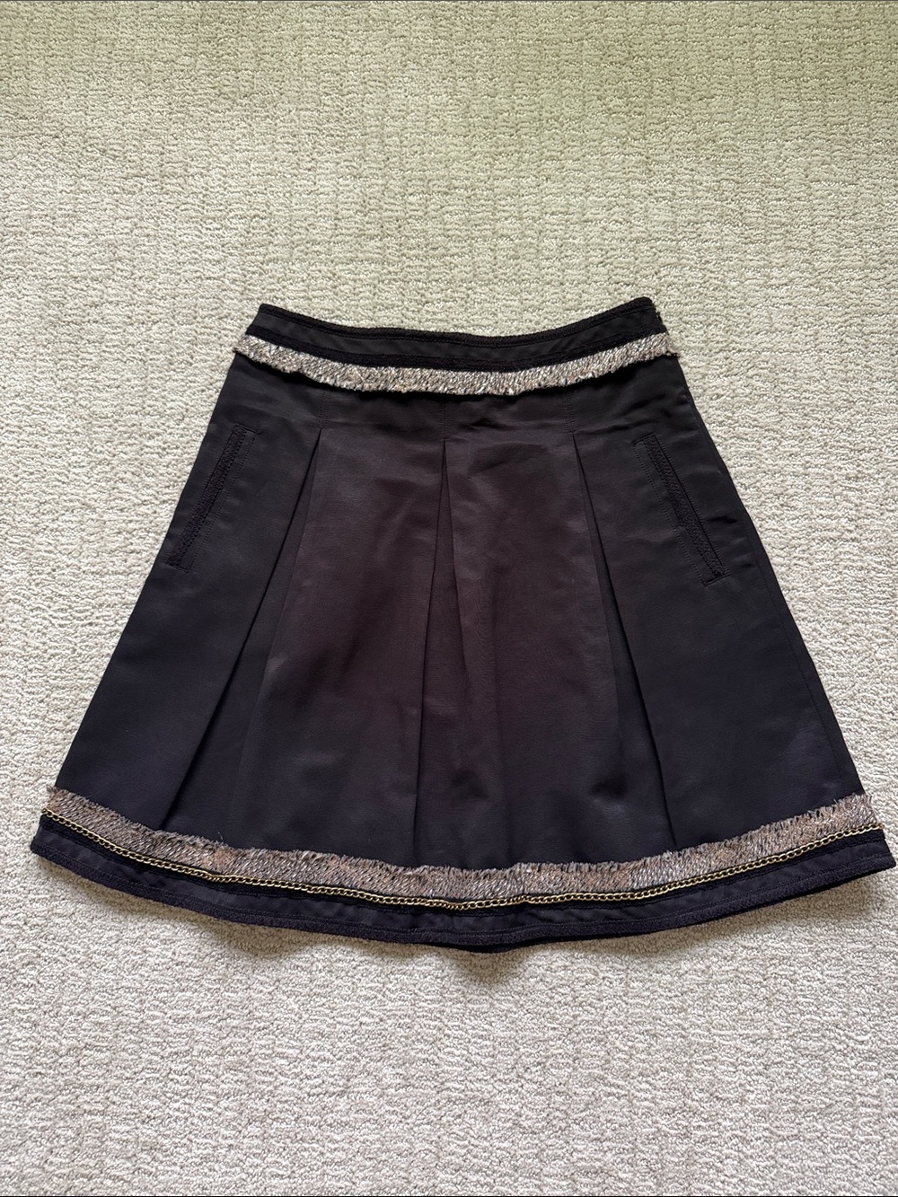 BCBGMaxAzria Black A-Line Skirt with Silver Trim